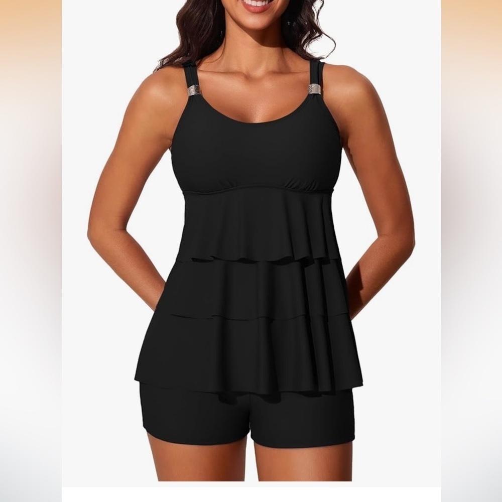 NWT Summer Mae Women's Ruffled 2 Piece Tankini Swimsuit with Shorts size 10